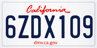 CA license plate 6ZDX109