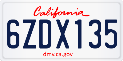 CA license plate 6ZDX135