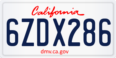CA license plate 6ZDX286