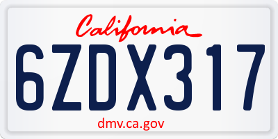 CA license plate 6ZDX317