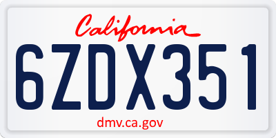 CA license plate 6ZDX351