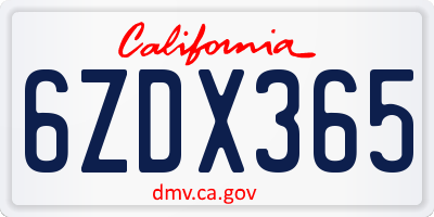 CA license plate 6ZDX365