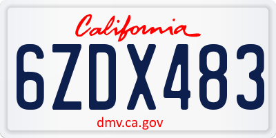 CA license plate 6ZDX483