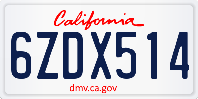 CA license plate 6ZDX514