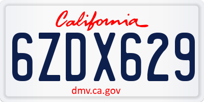 CA license plate 6ZDX629