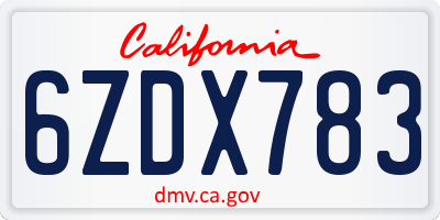 CA license plate 6ZDX783