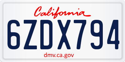 CA license plate 6ZDX794