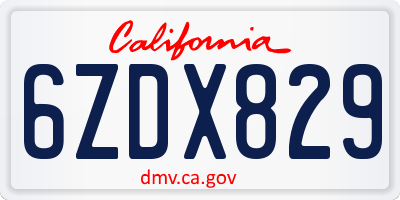 CA license plate 6ZDX829
