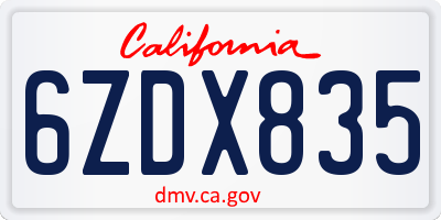 CA license plate 6ZDX835