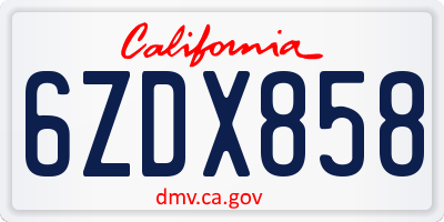 CA license plate 6ZDX858