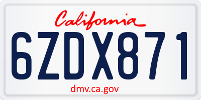 CA license plate 6ZDX871