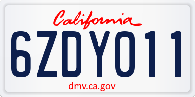 CA license plate 6ZDY011