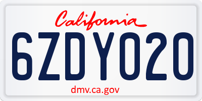 CA license plate 6ZDY020