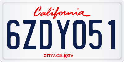 CA license plate 6ZDY051