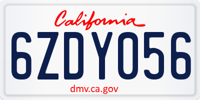 CA license plate 6ZDY056