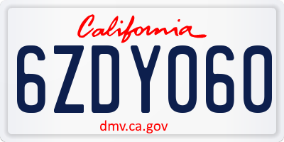 CA license plate 6ZDY060