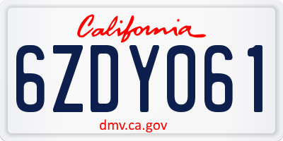 CA license plate 6ZDY061