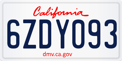 CA license plate 6ZDY093