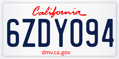 CA license plate 6ZDY094