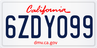 CA license plate 6ZDY099