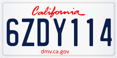 CA license plate 6ZDY114