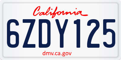 CA license plate 6ZDY125