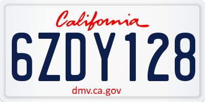 CA license plate 6ZDY128