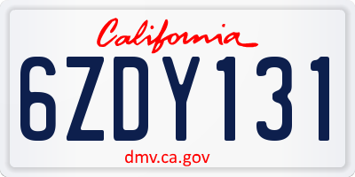 CA license plate 6ZDY131