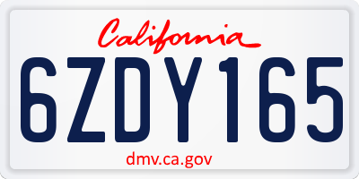 CA license plate 6ZDY165