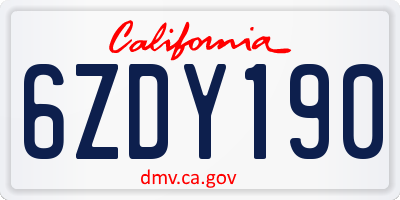 CA license plate 6ZDY190
