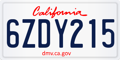 CA license plate 6ZDY215