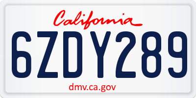 CA license plate 6ZDY289