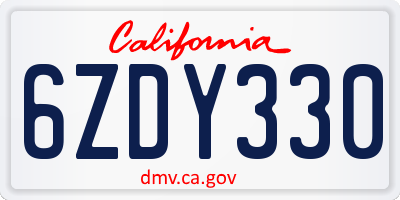 CA license plate 6ZDY330