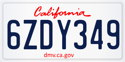 CA license plate 6ZDY349