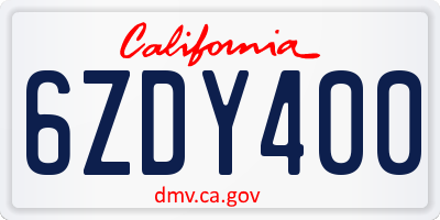 CA license plate 6ZDY400