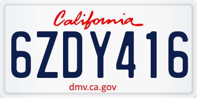 CA license plate 6ZDY416