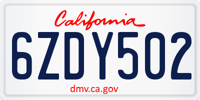 CA license plate 6ZDY502