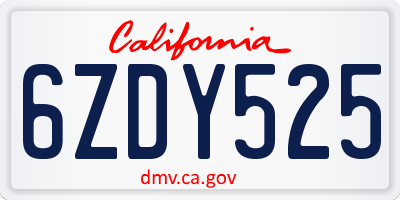 CA license plate 6ZDY525