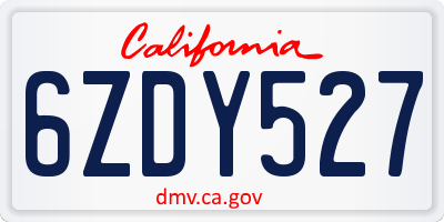 CA license plate 6ZDY527