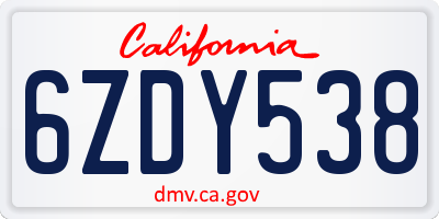 CA license plate 6ZDY538