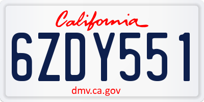 CA license plate 6ZDY551