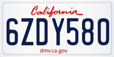 CA license plate 6ZDY580