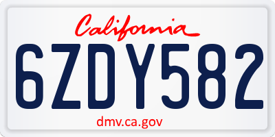 CA license plate 6ZDY582