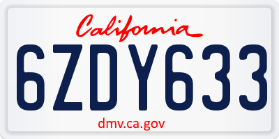 CA license plate 6ZDY633
