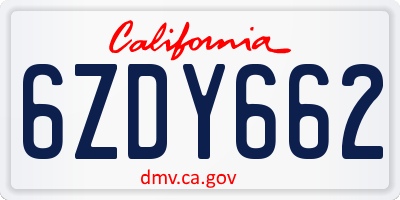 CA license plate 6ZDY662