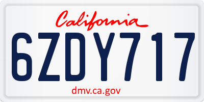 CA license plate 6ZDY717