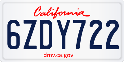 CA license plate 6ZDY722