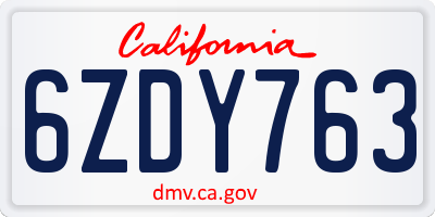 CA license plate 6ZDY763