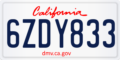 CA license plate 6ZDY833