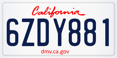 CA license plate 6ZDY881